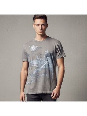 Vintage Y2K Distortion Samurai Warrior Graphic Tee Gray Sz M Japanese Art Print